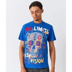 Reason Brand No Limits Just Vision Skull Graphic Blue T-Shirt Mens Large New